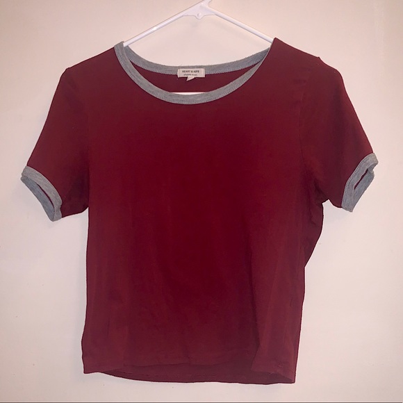 Heart & Hips short sleeve tee dark red grey trim - Picture 1 of 6